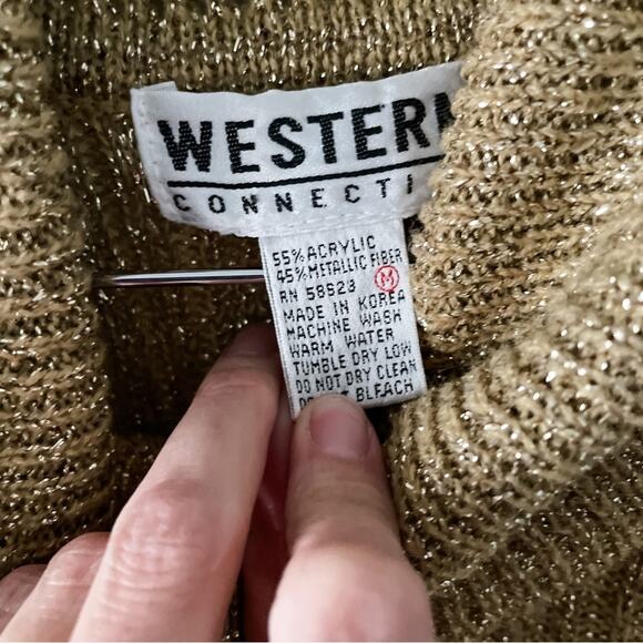 Vintage gold metallic sparkle ribbed knit turtleneck tunic sweater size medium M - Picture 5 of 7